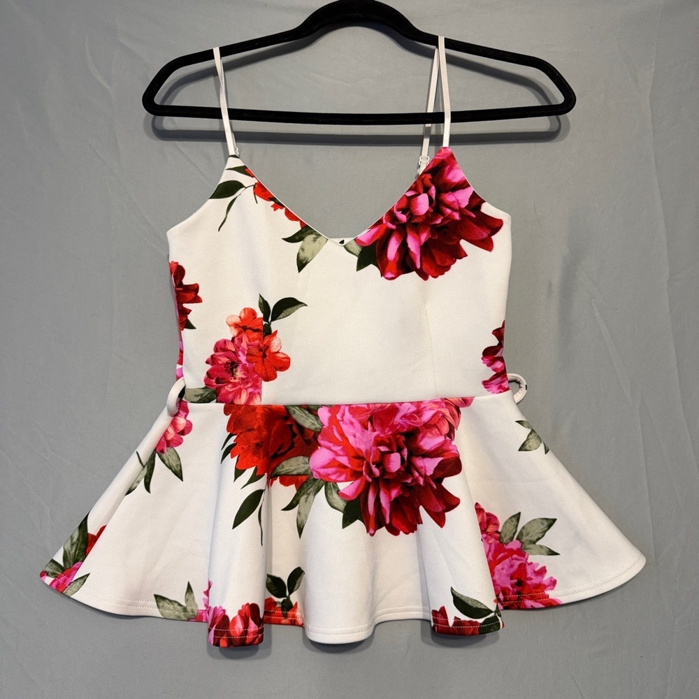 Eclipse Womens White Floral Peplum Cami Medium Fairy Princess Going Out Top READ